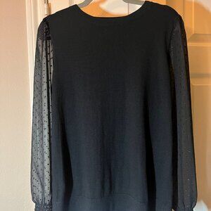 Women's Black Sweater See Through Sleeves Pin-Dot Sparkles Loft Size Medium